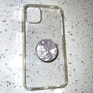 iPhone Case Clear with Pearl Popsocket - Like New!